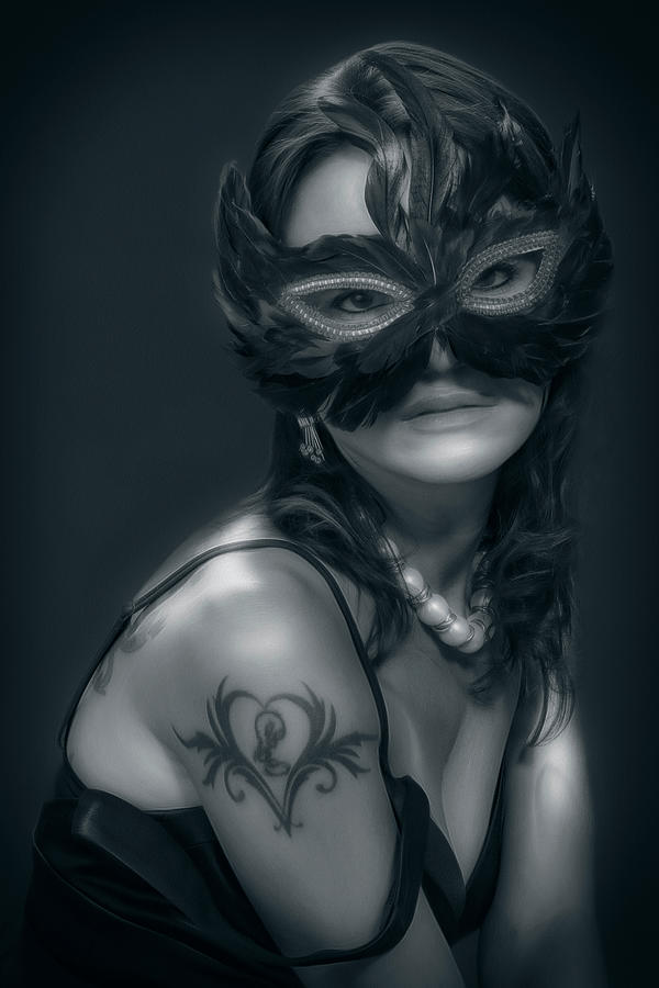 KARINA WITH MASK in BW ... Photograph by Chuck Caramella