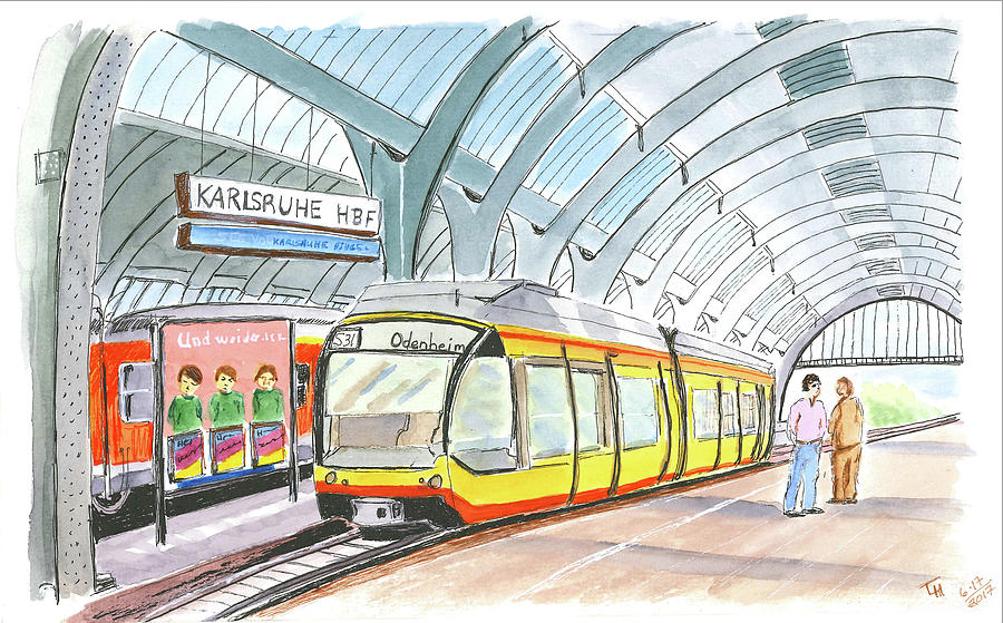 Karlsruhe Hauptbahnhof Painting by Tracy Hutchinson