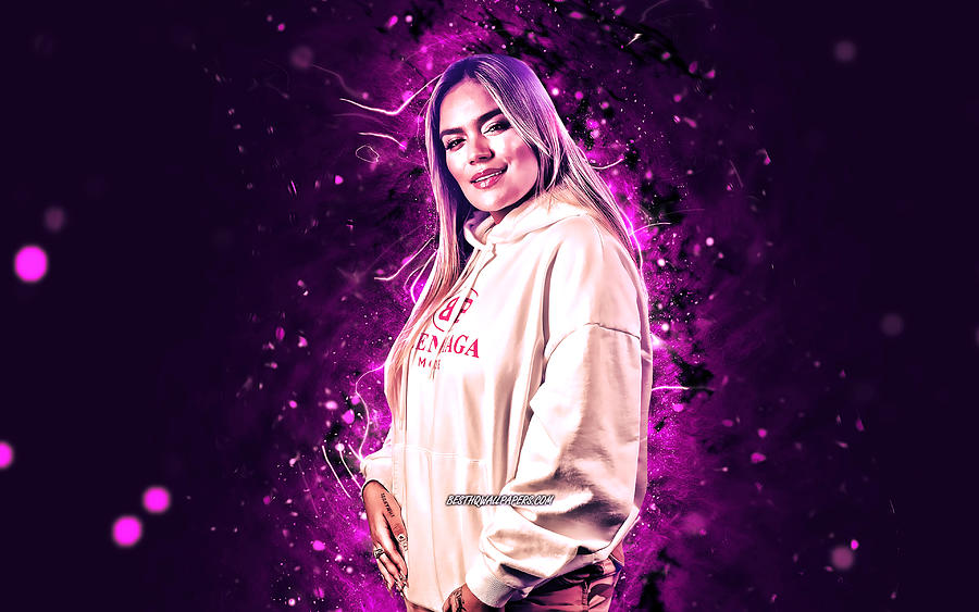 Karol-G-4K-Violet-Neon-Lights-Colombian-Singer-Music-Stars.Jpg Digital Art by Hai Nguyen Art