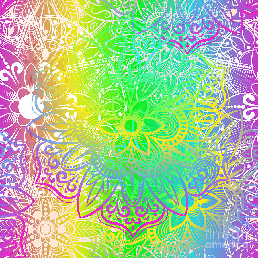 Karunia - Colorful Vibrant Rainbow Mandala Pattern Digital Art by Sambel Pedes
