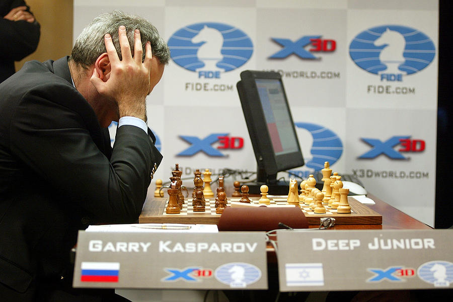 Kasparov Versus Deep Junior Photograph by Mario Tama Kasparov Versus Deep Junior Photograph by Mario Tama