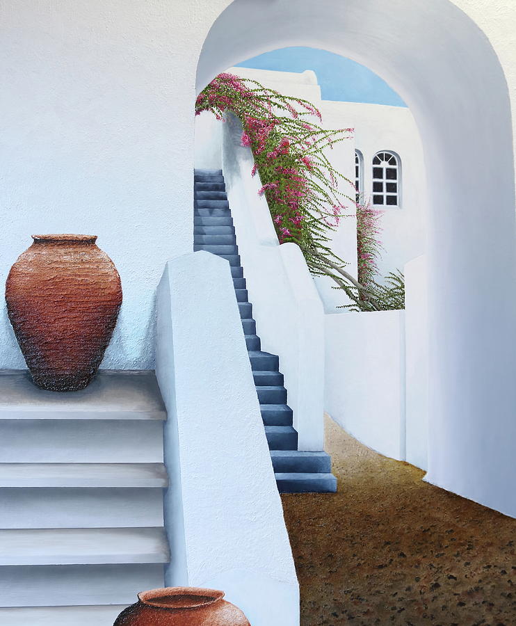 Kastelli resort Santorini Painting by Russell Hinckley