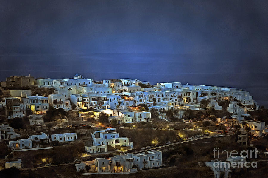 Kastro village during dusk time Painting by George Atsametakis