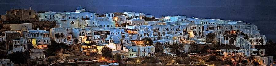 Kastro village during twilight Painting by George Atsametakis