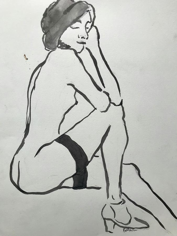 Kat Sits Drawing by M Bellavia