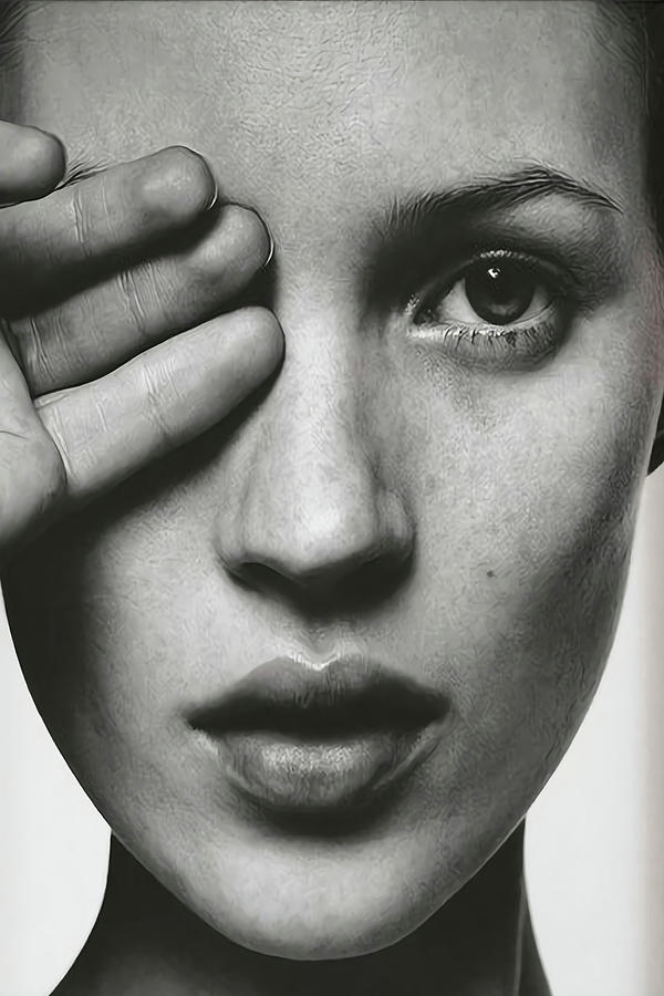 Kate Moss Portrait, Black White Print, Scandinavian Print, Fashion Wall ...