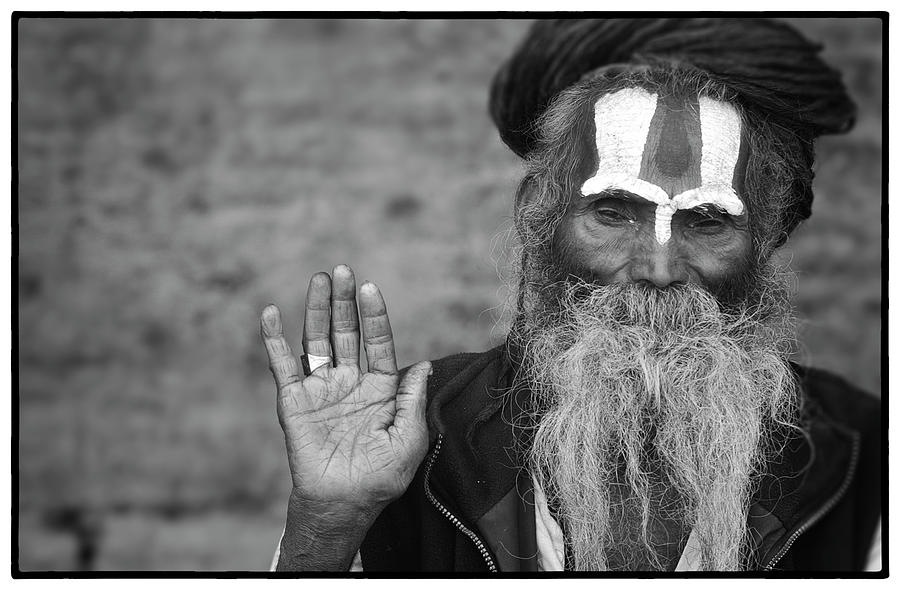 Katmandu holy man black and white 1 Photograph by David Longstreath