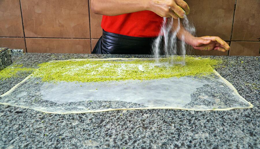 Katmer dessert making (crisp flaky pastry ) Photograph by Yonca60 Katmer dessert making (crisp flaky pastry ) Photograph by Yonca60