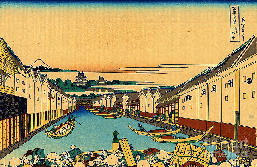 Katsushika Hokusai Mixed Media - Katsushika Hokusai Nihonbashi Bridge in Edo by Katsushika Hokusai