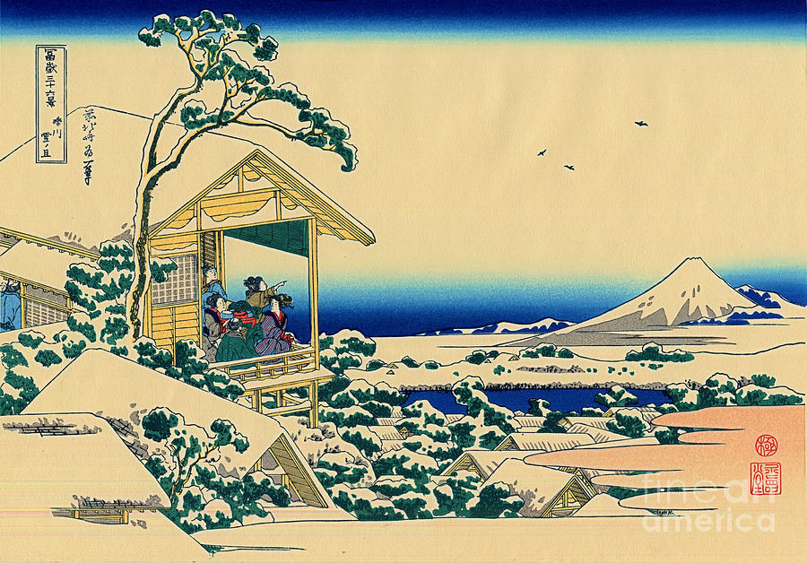 Katsushika Hokusai Mixed Media - Katsushika Hokusai Tea House Koishikawa morning after snowfall by Katsushika Hokusai