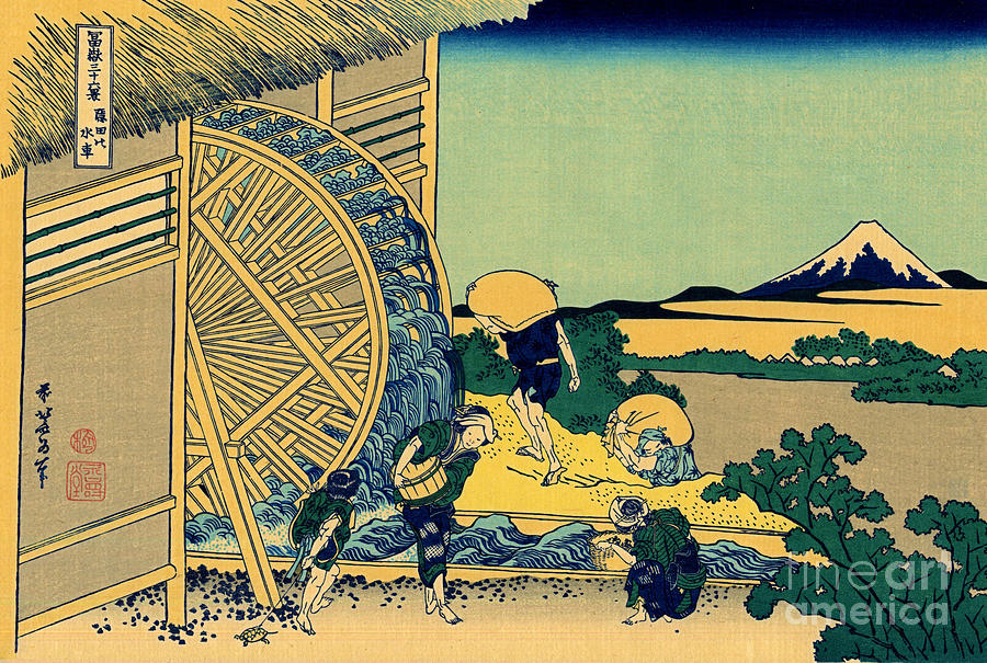 Katsushika Hokusai Mixed Media - Katsushika Hokusai Watermill at Onden by Katsushika Hokusai