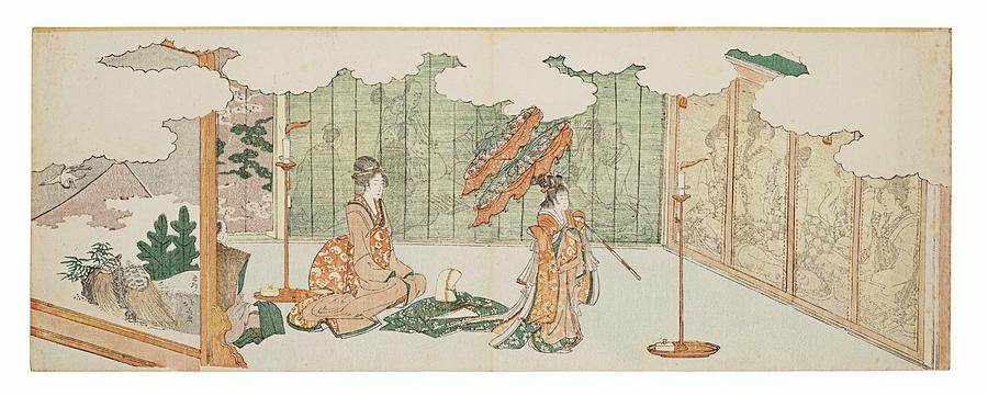 KATSUSHIKA HOKUSAI Young girl dancing at a noblemans mansion Painting by Artistic Rifki