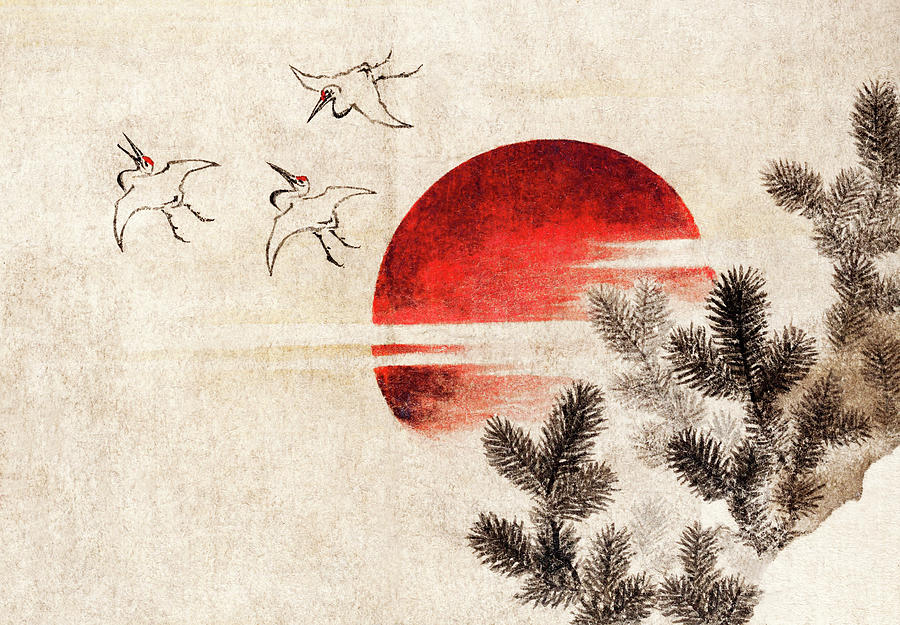 Katsushika Hokusais Birds and Sunset from Album of Sketches Painting by Bob Pardue