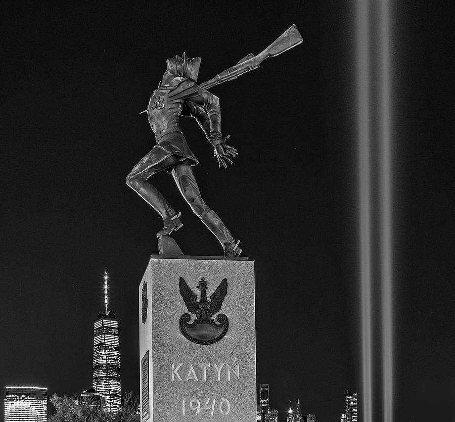 Katyn and 911 Memorial NYC BW Photograph by Susan Candelario