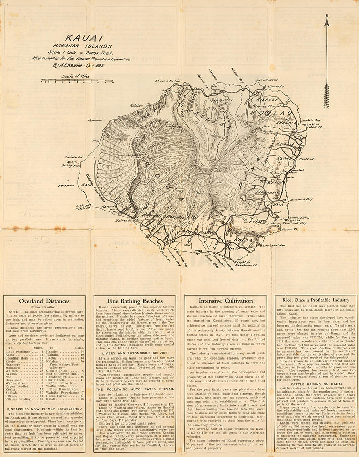 Kauai Hawaiian Islands IIsland of Kauai The Garden Isle Territory of Hawaii Map and Guide Large 