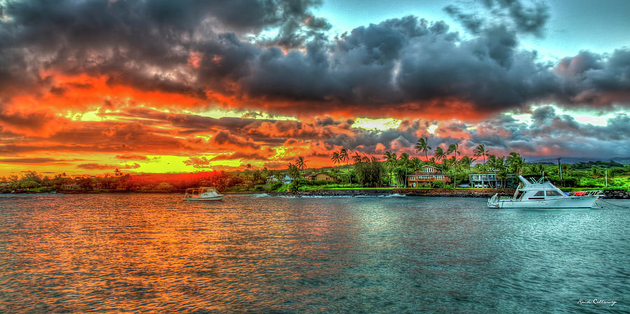 Kauai HI Kukui Ula Bay Small Boat Harbor Sunset Surprise Hawaii Landscape Seascape Art  Photograph by Reid Callaway