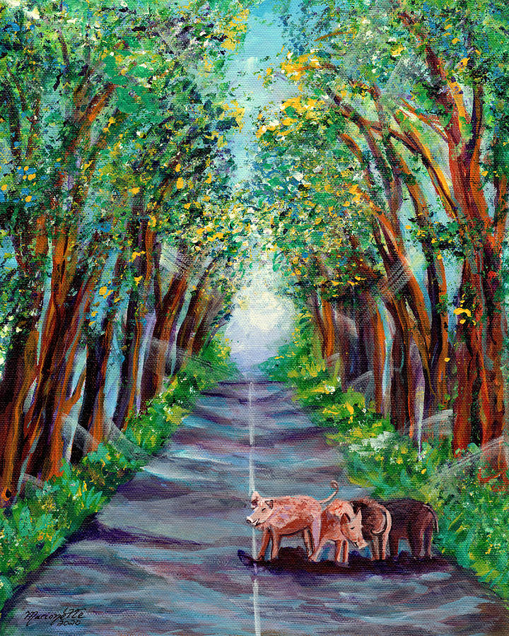Kauai Tree Tunnel with Feral Pigs Painting by Marionette Taboniar