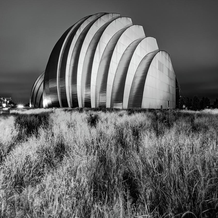 Kauffman Center Architectural Landscape - Kansas City Monochrome Photograph by Gregory Ballos