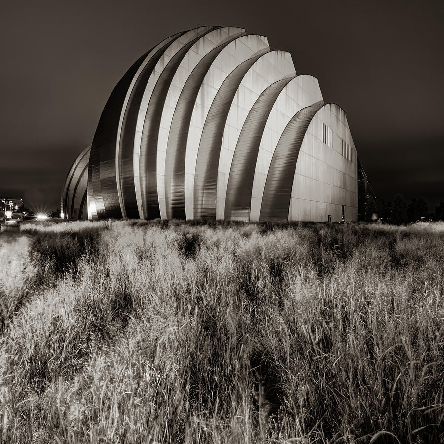 Kauffman Center Architectural Landscape - Kansas City Sepia Photograph by Gregory Ballos