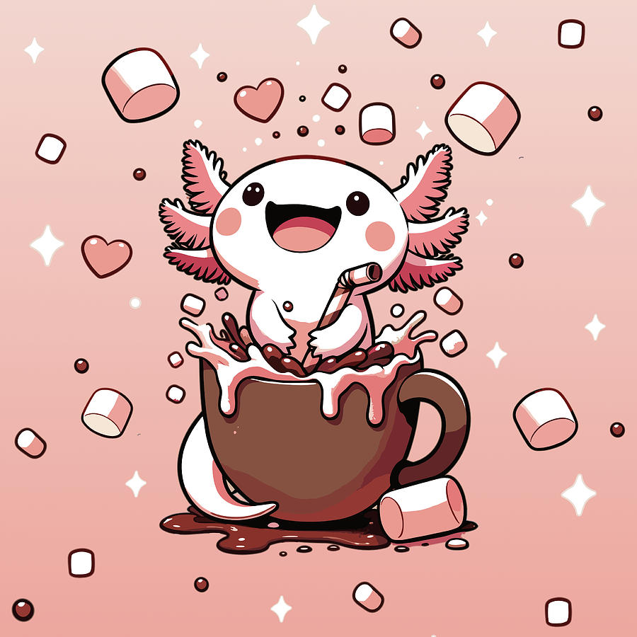 Kawaii Axolotl Hot Chocolate With Marshmallows Digital Art by Daniel Kern -  Pixels