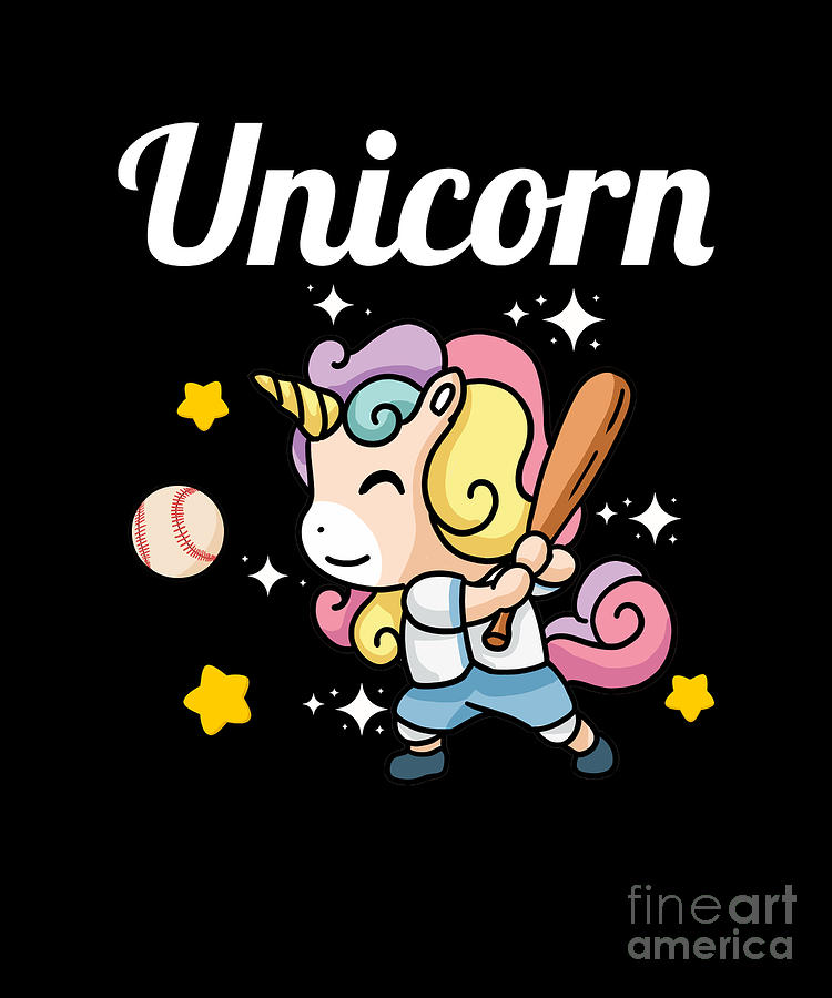 Kawaii Baseball Player Unicorn With Baseball Bat Digital Art by J M