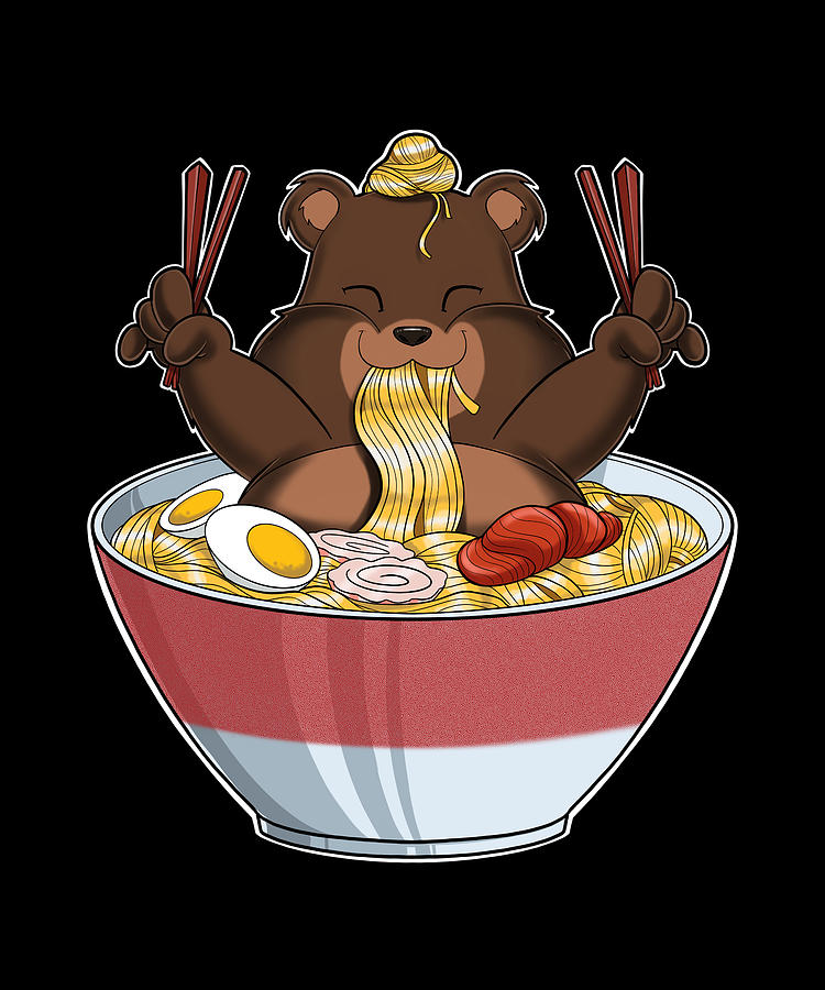 Kawaii Bear Japanese Ramen Noodles I Otaku Anime Bear Digital Art by ...