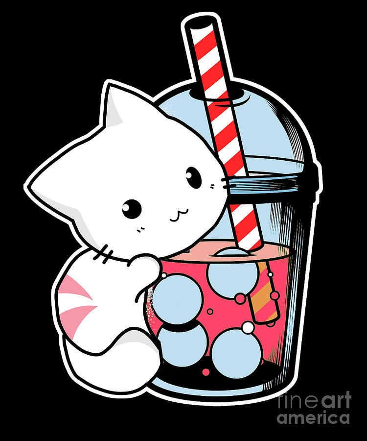 Kawaii Boba Cute Anime Cat Drinking Tea Kawaii Digital Art by Alessandra  Roth - Pixels