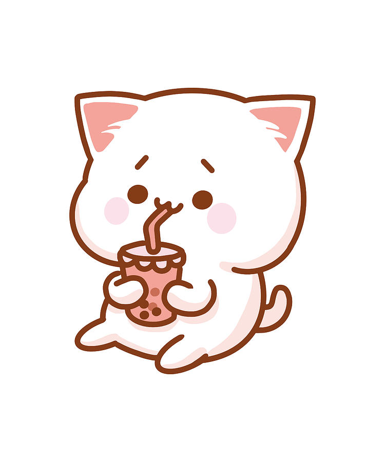 Kawaii Cat Bubble Tea Digital Art by Me - Pixels