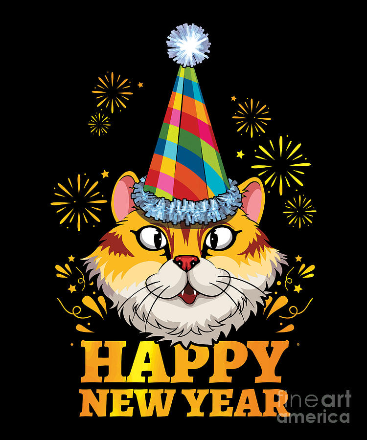 Kawaii Cat Happy New Year 2023 Hello 2023 New Year Digital Art by ...