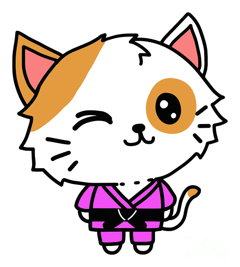 Kawaii Cat in BJJ Uniform Jiu Jitsu Fighter Digital Art by Sandra Frers ...