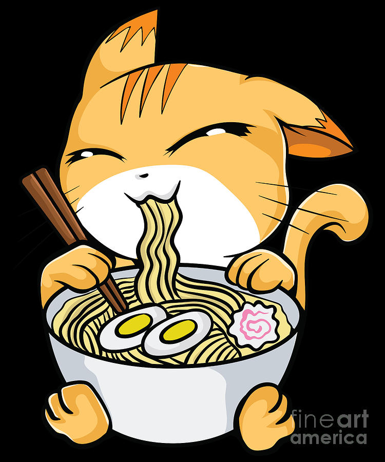 Kawaii Cat Ramen Bowl Funny Anime Noodles Kitty Digital Art by The Perfect  Presents - Pixels