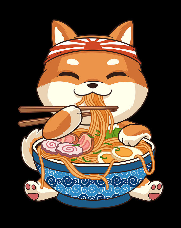 Kawaii Cute Anime Shiba Inu Dog Otaku Japanese Ramen Noodles Digital ...