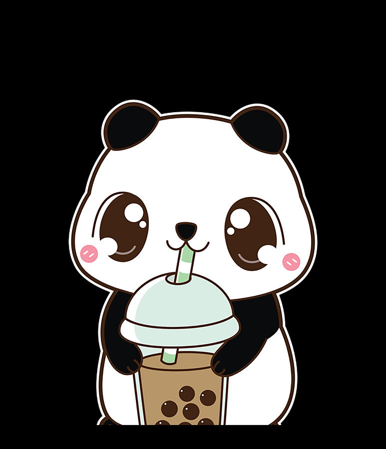 Kawaii Cute Boba Panda Bear Classic Bubble Pearl Milk Tea Digital Art