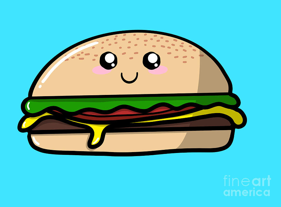 Kawaii Cute Cheeseburger Digital Art by Blessed By Gaia | Fine Art America