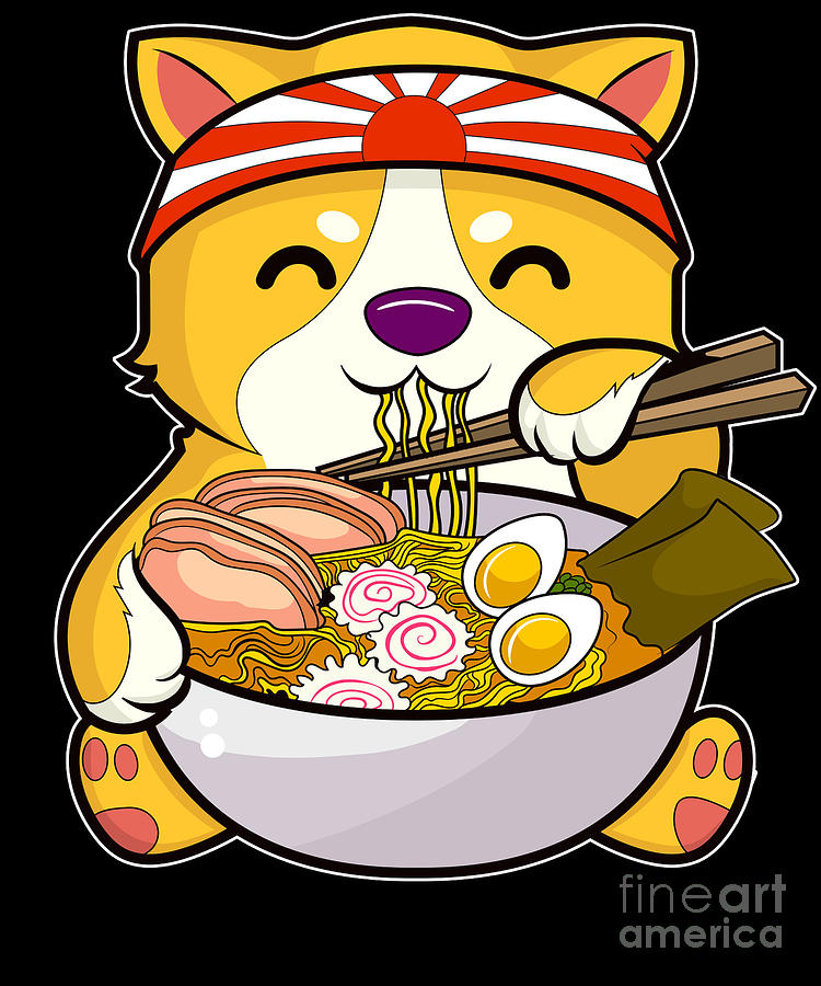 Kawaii Dog Ramen Bowl Funny Anime Noodles Puppy Digital Art by The Perfect  Presents - Pixels