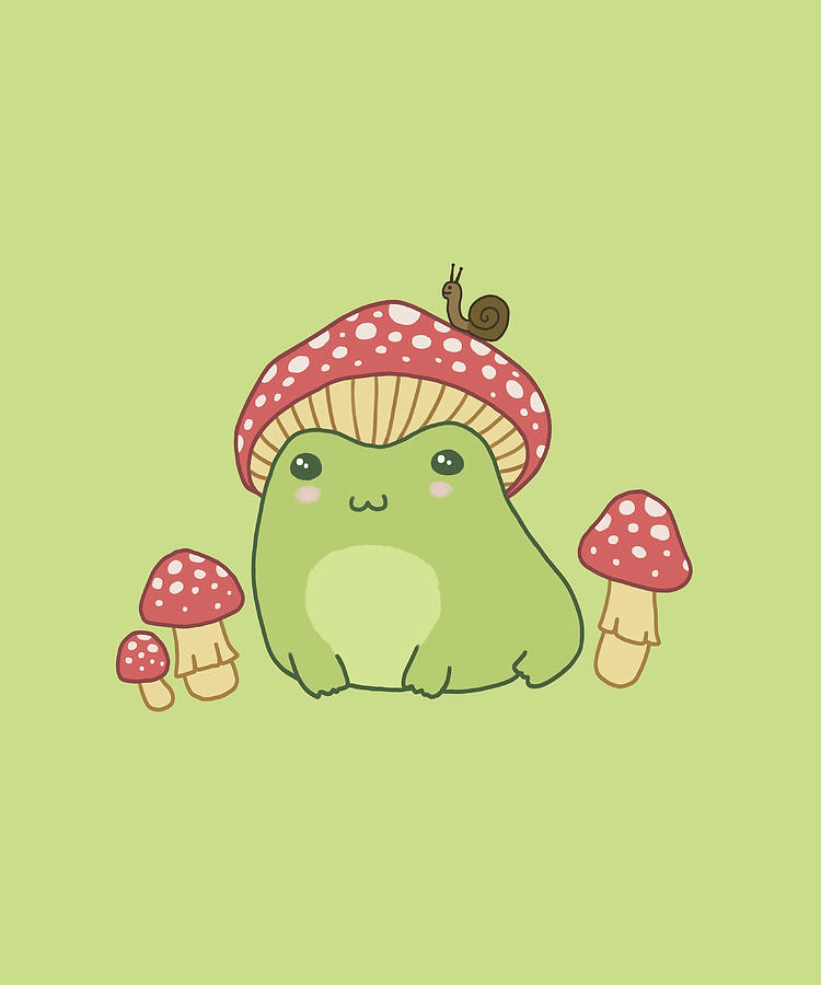 Kawaii Frog with Toadstool Mushroom Hat and Forg Painting by Harris ...