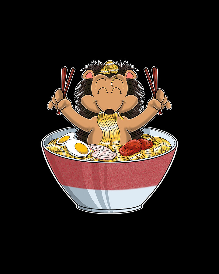 Kawaii Hedgehog Japanese Ramen Noodles Otaku Anime Hedgehog Digital Art