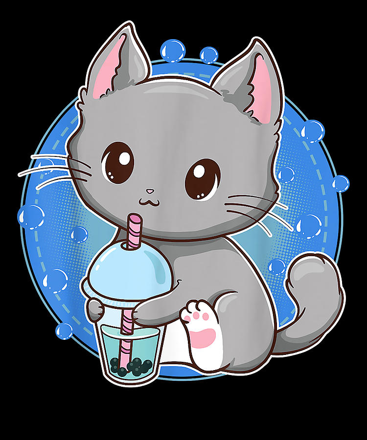 Kawaii Japanese Anime Cat Bubble Tea - Neko Kitty Drawing by DNT Prints -  Pixels