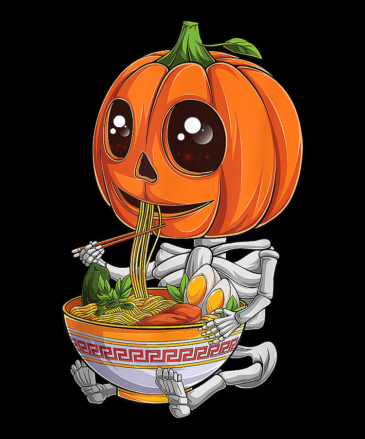 kawaii-japanese-anime-pumpkin-halloween-ramen-food-lovers-drawing-by