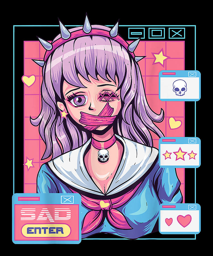 Kawaii Pastel Goth Video Game Anime Aesthetic Girl Nu Goth by DNT Prints