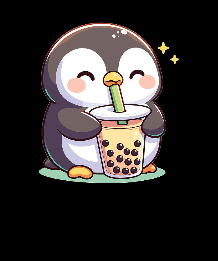 Kawaii Penguins Bubble Tea Boba Penguin Digital Art by Daniel Kern ...