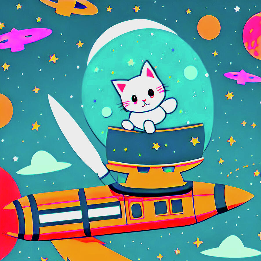 Kawaii Space Kitty AI Art Digital Art by Designs By Nimros - Pixels