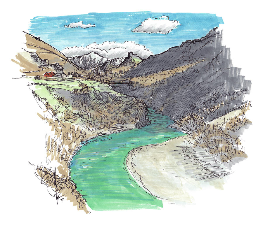 Mountain Drawing - Kawarau River from Gibbston by Tom Napper