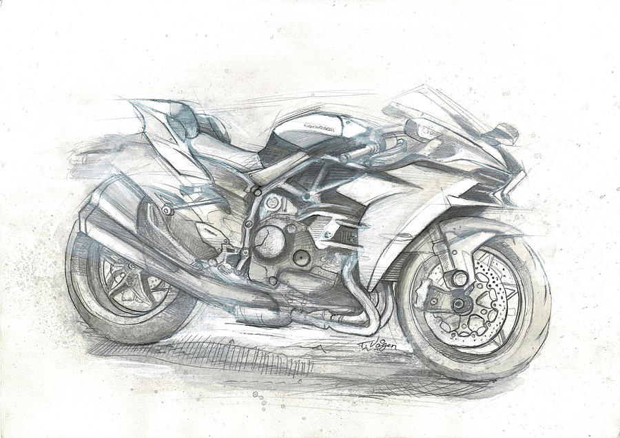 Kawasaki H2 Drawing by Vaagen