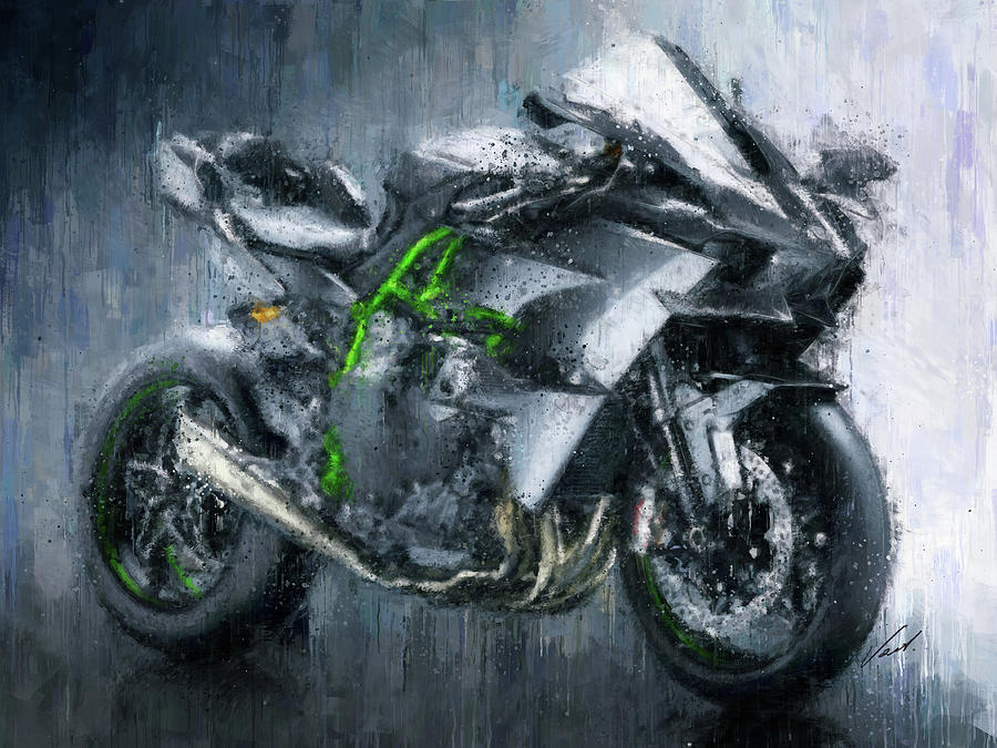 KAWASAKI H2R Motorcycle by Vart Painting by Vart