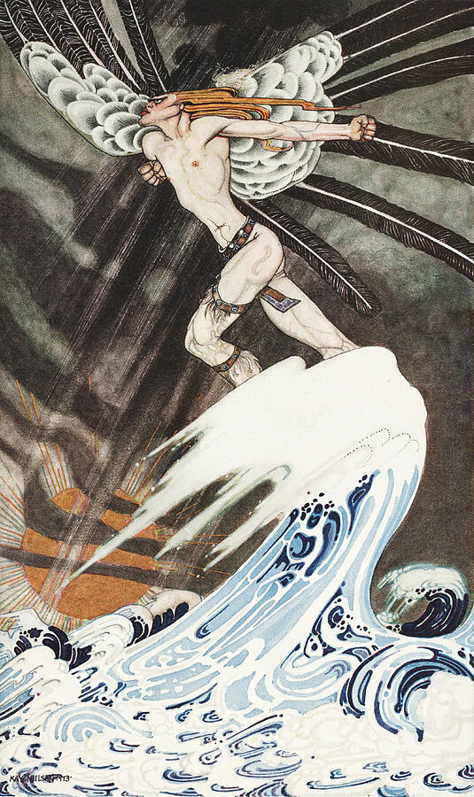 Kay Nielsen illustrations - East of the Sun and West of the Moon - The North Wind over the sea Drawing by Kay Nielsen