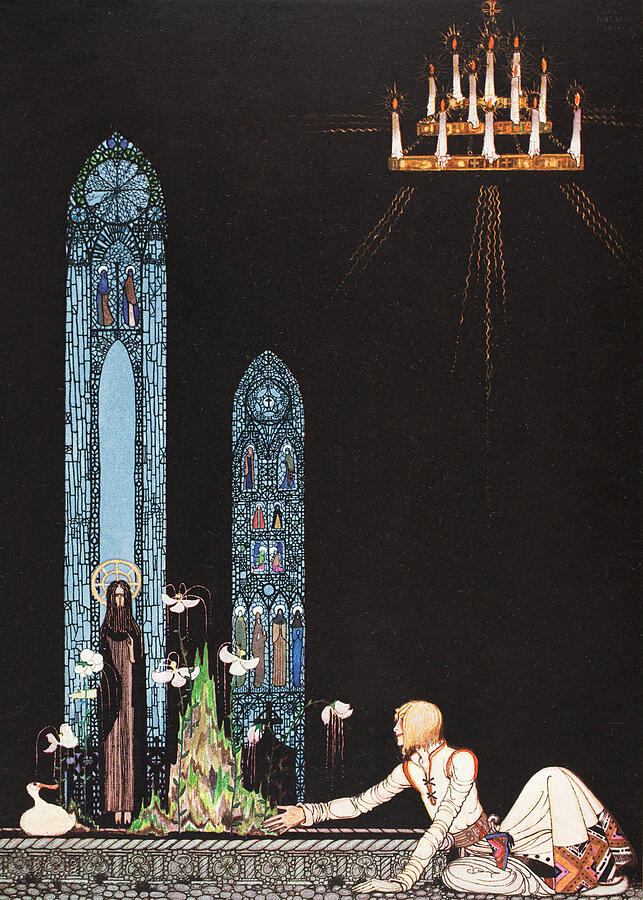 Kay Nielsen illustrations - The Giant Who Had No Heart in His Body, church on the island Drawing by Kay Nielsen
