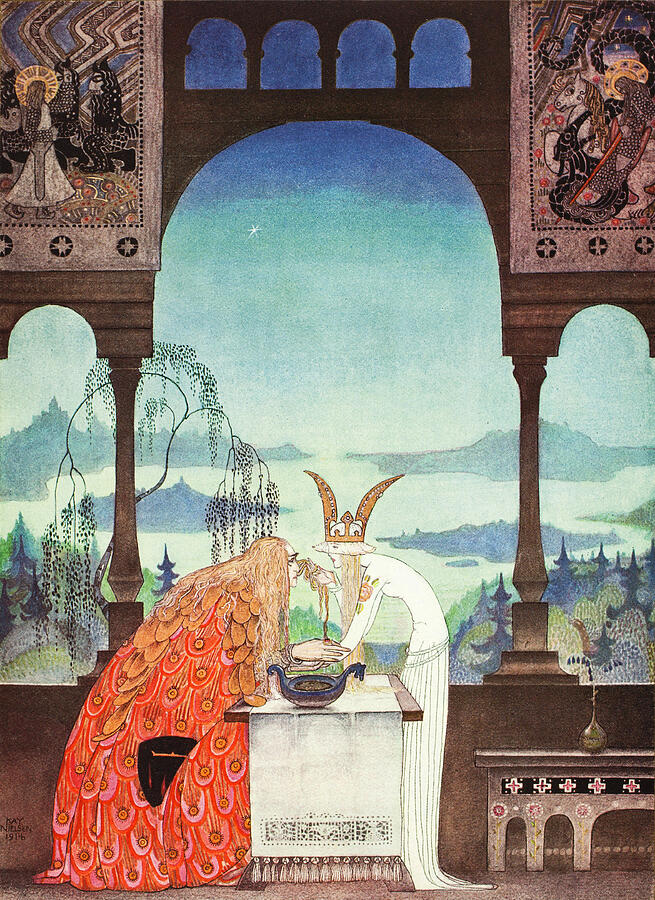 Kay Nielsen illustrations - The Three Princesses of Whiteland, the King arrives Drawing by Kay Nielsen