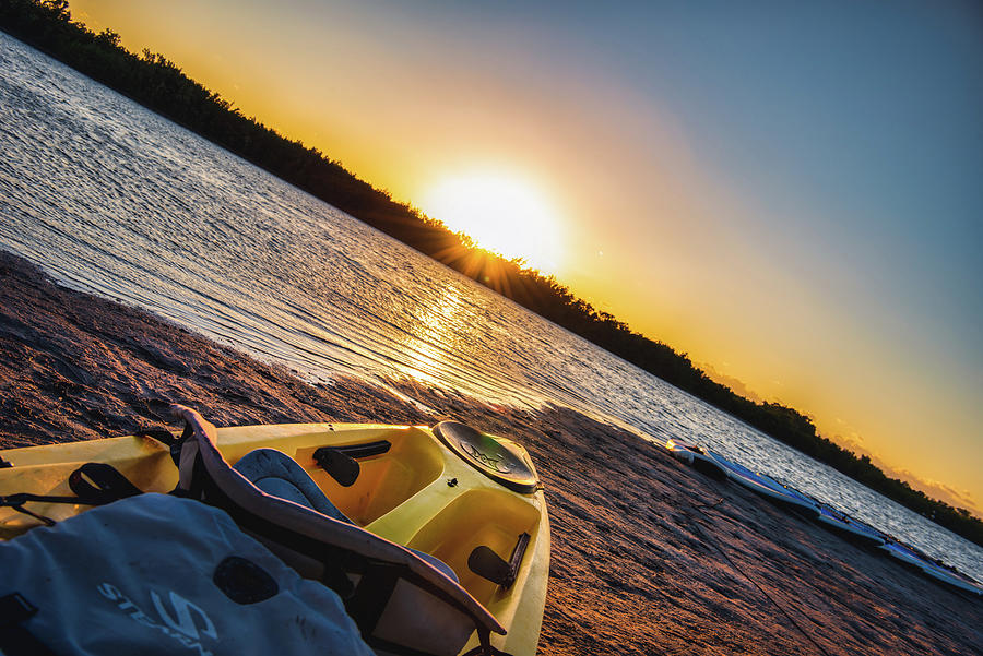 Kayak at Tiger Tail Beach Sunset Florida Photograph by Dee Potter