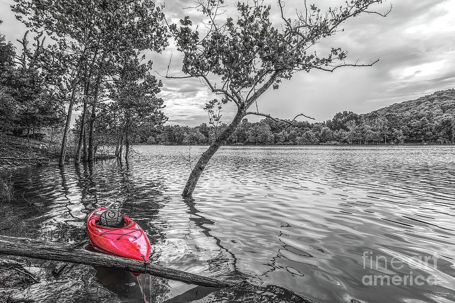 Kayak Floating On Table Rock Lake Selective Color Photograph by Jennifer White